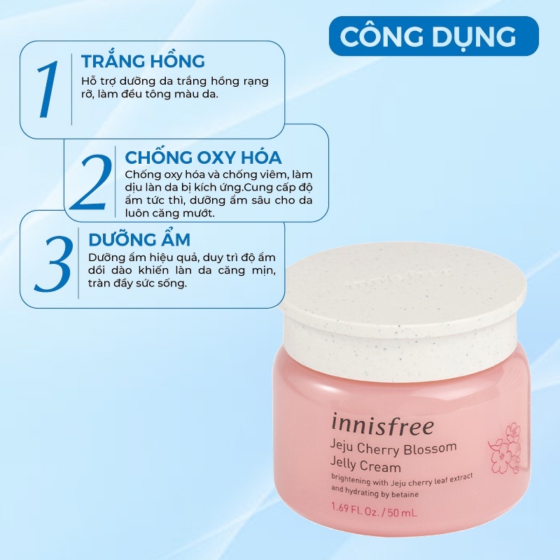 Kem Dưỡng Ẩm Dạng Gel Trong Chiết Xuất Từ Hoa Anh Đào Đảo Jeju Innisfree Cherry Blossom Jelly Cream Hàn Quốc 50ml