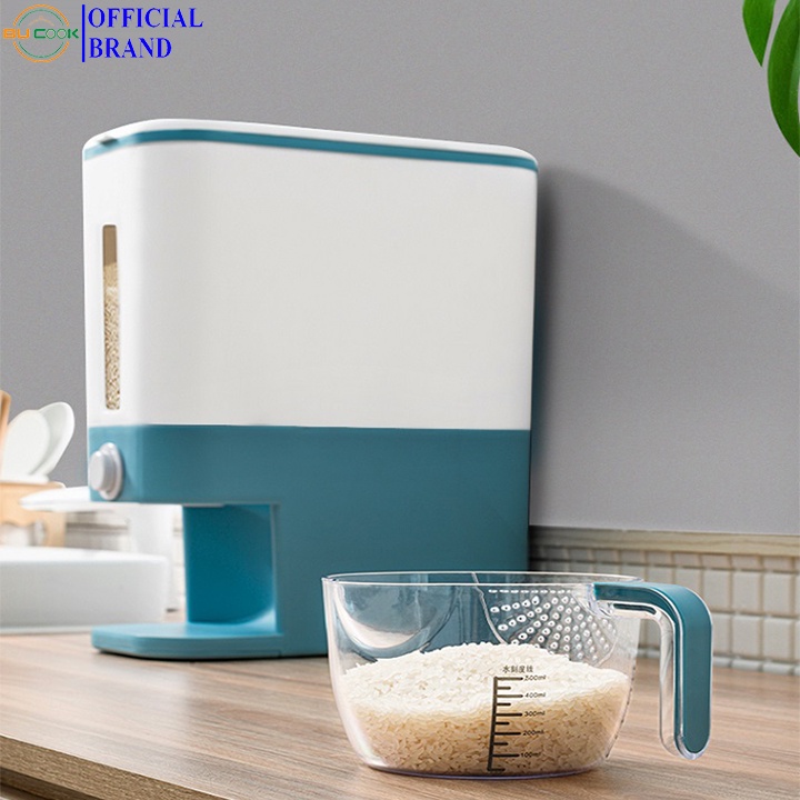 Thùng Đựng Gạo Thông Minh 12Kg BUCOOK - Thùng Đựng Gạo Chống Ẩm Mốc, Côn Trùng Có Kèm Cốc Đong Vo Gạo