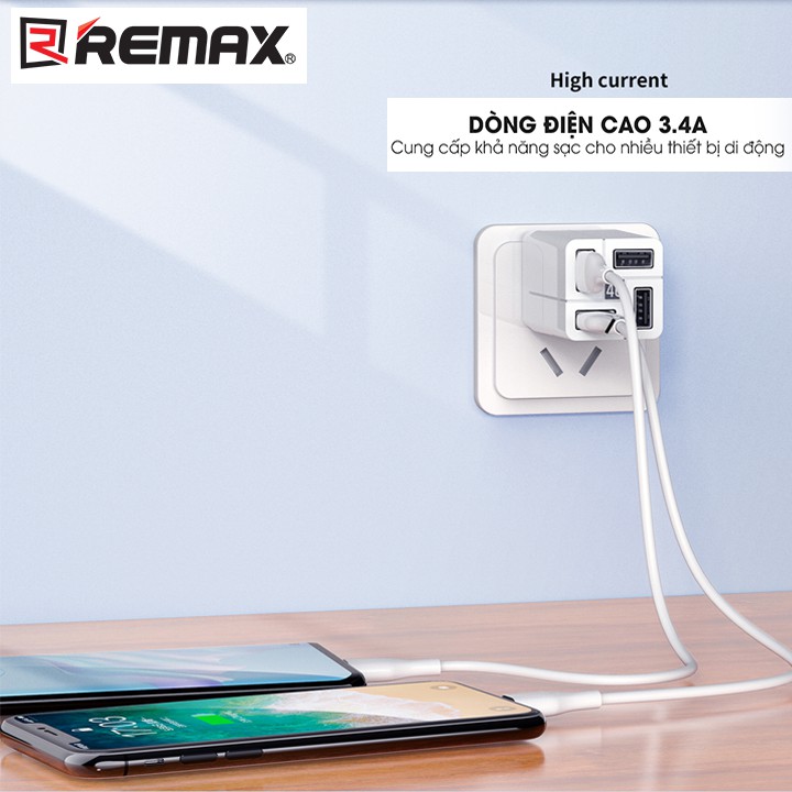 Cốc sạc nhanh đa năng Remax Wanfu RP-U43 4 cổng USB max 3.4A