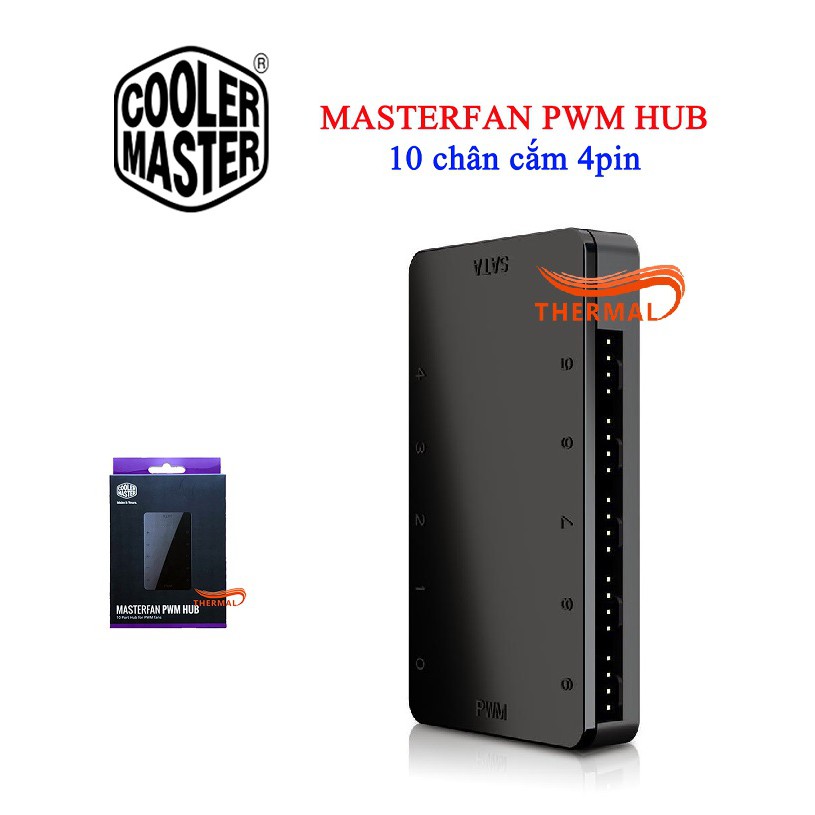 Bộ chia quạt Cooler Master Masterfan PWM Hub - 10 chân cắm 4 pin, hỗ trợ điều tốc, nguồn SATA, tăng chân cắm thùng máy