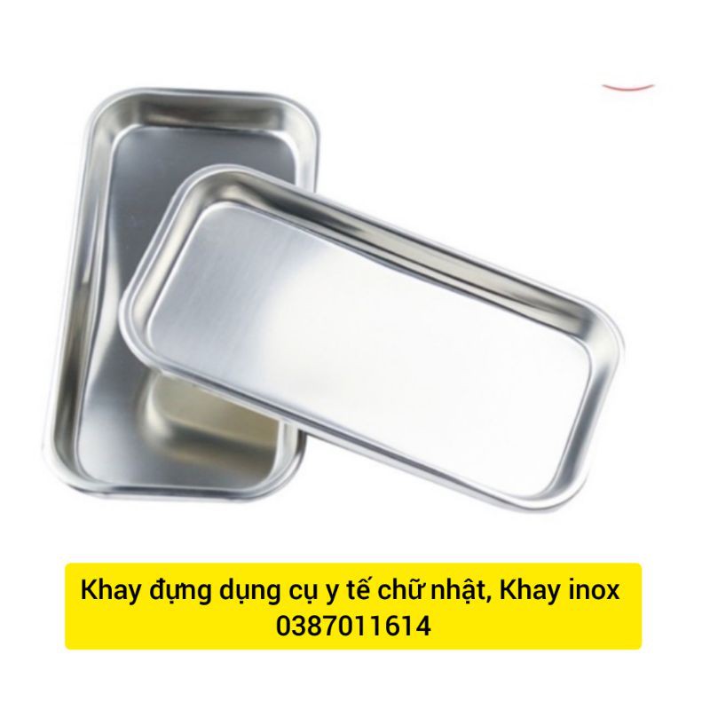 Khay đựng dụng cụ y tế chữ nhật/ Khay inox y tế chữ nhật