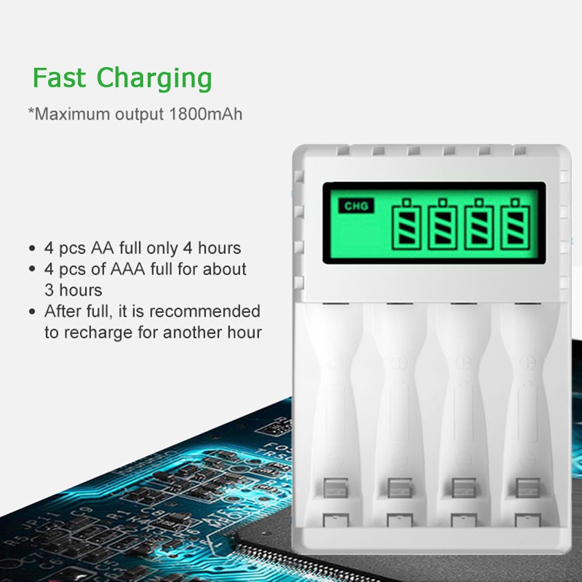 Bộ Sạc Pin 4 Ngăn Có Đèn LED Hiển Thị Thông Minh Cho AA/AAA Ni-MH/Ni-Cd