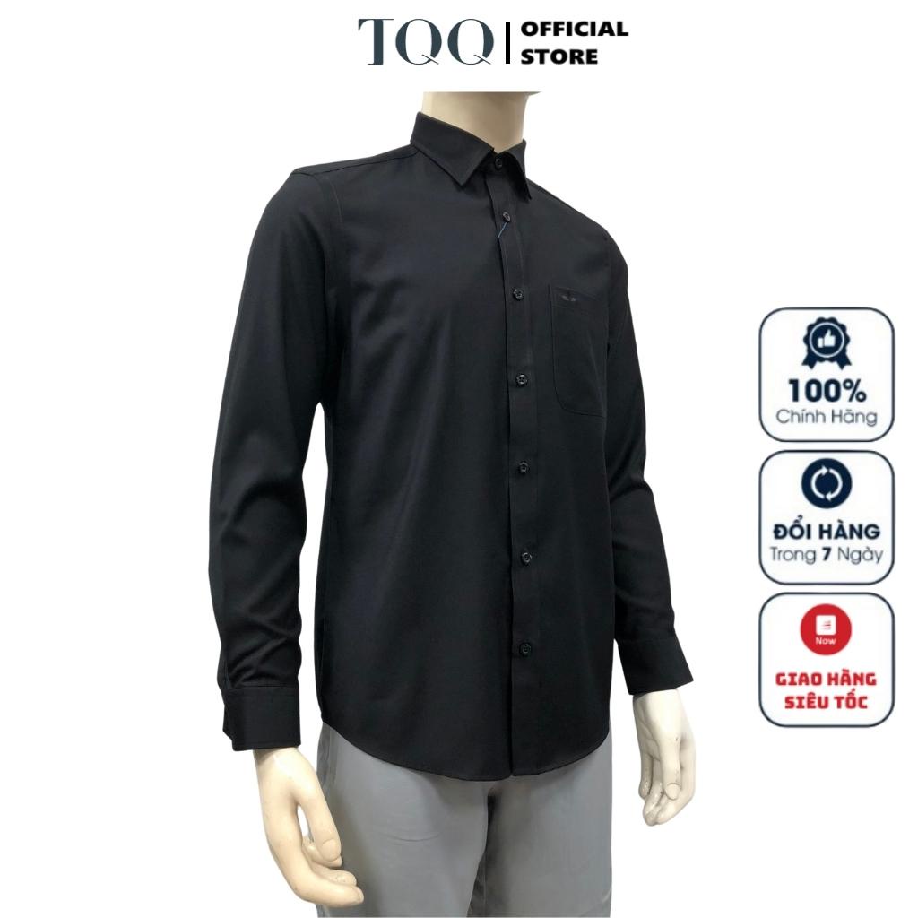 Áo sơ mi đen nam dài tay TQQ M96CS somi công sở trơn màu dáng Slim fit có túi vải sợi tre cao cấp mềm mát chống nhăn