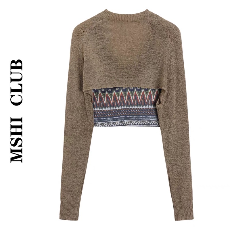 Set áo khoác len mỏng cardigan kèm áo 2 dây thổ cẩm, Set Áo Hai Dây + Áo Khoác Cardigan SuzaHouse