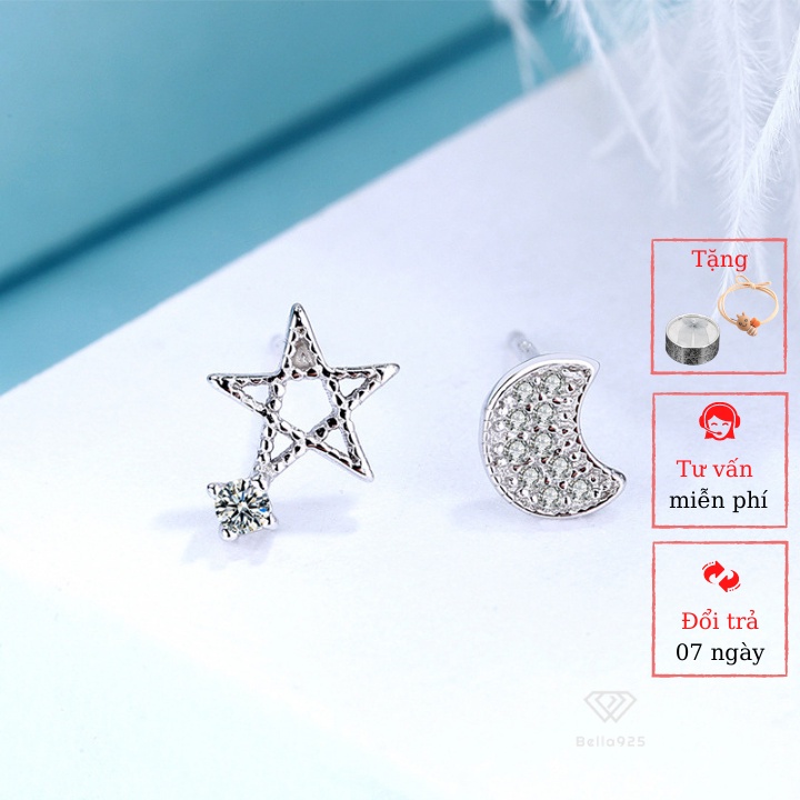 Bông tai Bella 925 hình trăng và sao khuyên tai YC110
