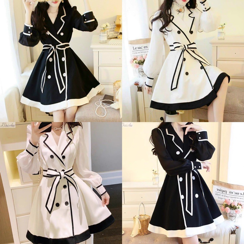 Đầm vest phối nút kèm nịt , Đầm xoè cao cấp ( kèm video)