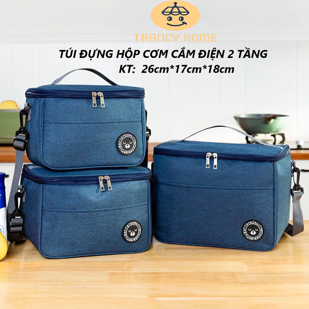 Túi giữ nhiệt,Túi đựng hộp cơm cắm điện 2 tầng TRANCY có quai đeo quai xách tiện lợi TTC07.