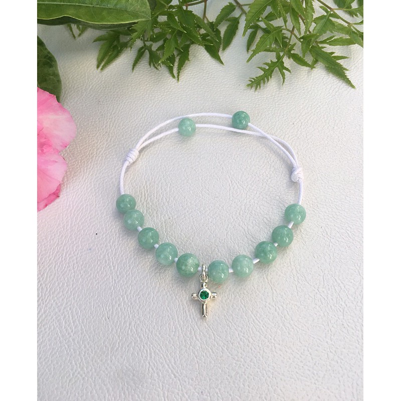 Vòng hạt gỗ Mân Côi đeo tay Chuỗi Công Giá Thánh giá bạc S925 corded jade Rosary bracelet