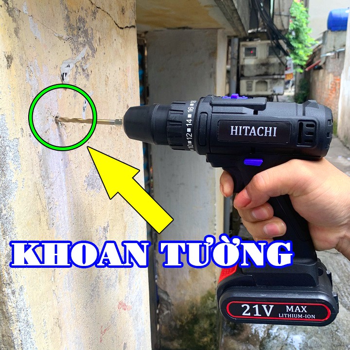 Khoan Pin 21V Hitachi Hộp Nhựa 2 Pin Chính Hãng