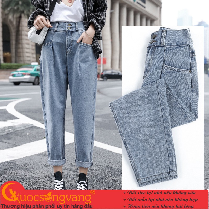 Quần jean nữ lưng cao quần jean ống rộng xanh nhạt GLQ110 Cuocsongvang
