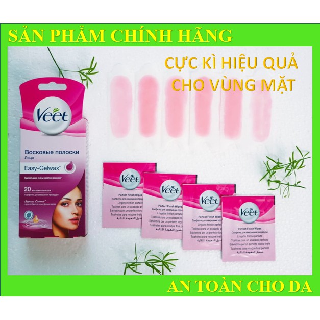 20 Miếng Tẩy Lông Mặt Ria Mép VEET Wax Strips Face 20 Miếng + 4 gói dưỡng ức chế lông