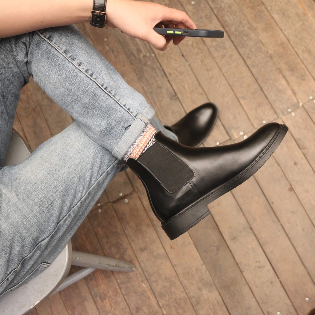 Giầy Chelsea boots nam da trơn SN153 cổ cao, đế cao su độn 3.5cm