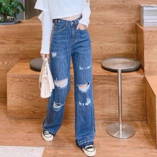 60-90kg Quần jean ống suông Rách đẹp Bigsize