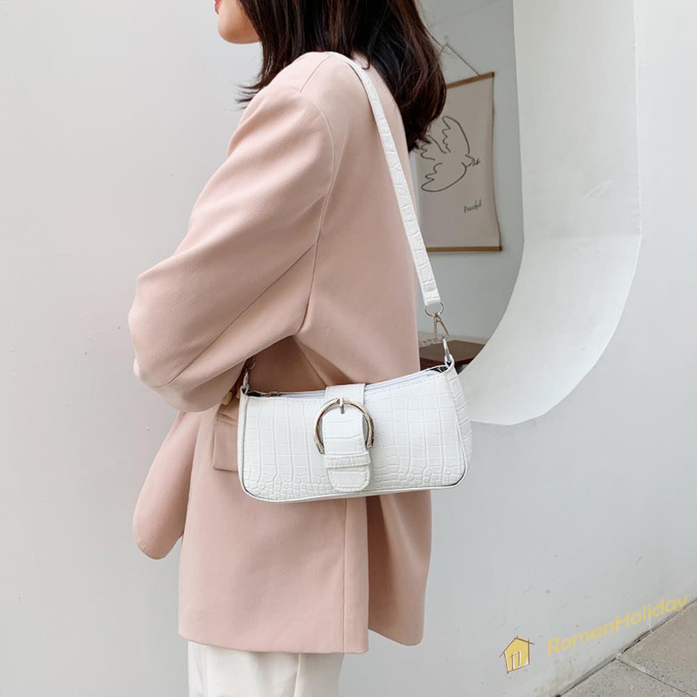 【On Sale】Vintage Women Alligator Pattern Pure Color PU Shoulder Underarm Bag Handbag