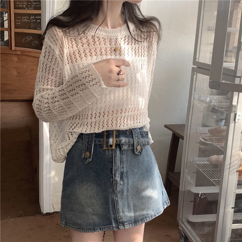 Áo Dệt Kim Tay Dài Cổ Tròn Dáng Rộng Phong Cách Hàn Quốc Thời Trang Mùa Thu Cho Nữ