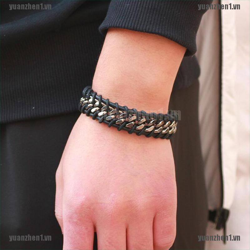 [yuanzhen1] Vòng Tay Da Bện Phong Cách Punk Cổ Điển Cho Nam