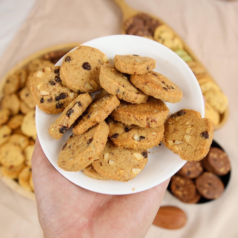 Bánh dinh dưỡng không đường Cookies Mắc ca vị dừa caramel - topping siêu hạt 250g, tốt cho sức khỏe