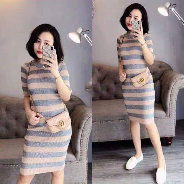 [HÀNG HOT] Váy len body sọc ngang nhiều màu -Hàng nhập khẩu