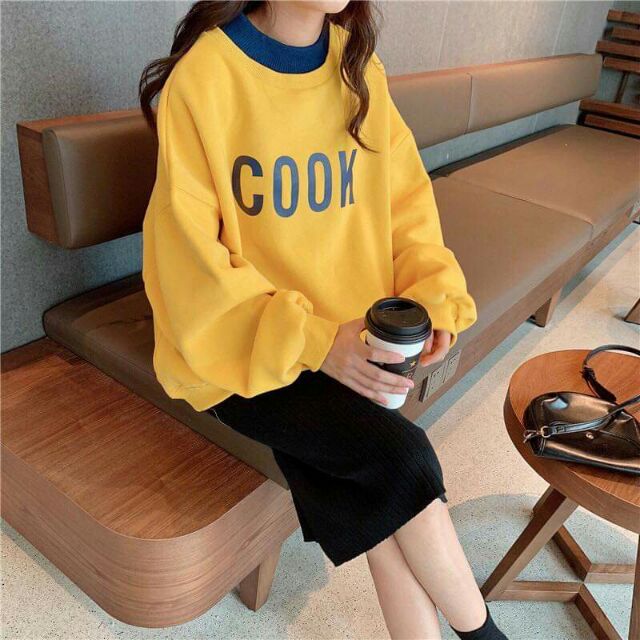 ÁO SWEATER 'COOK' NỈ NGOẠI LÓT BÔNG FULL BA MÀU KEM, HỒNG, VÀNG