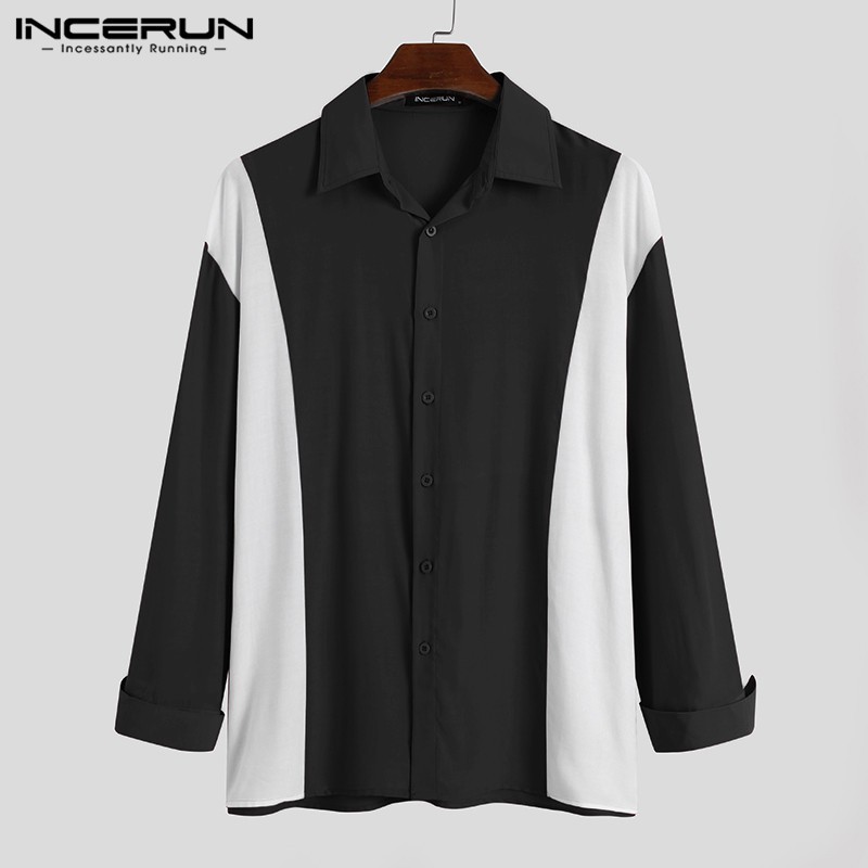 Áo Sơ Mi INCERUN Lụa Satin Tay Dài Phối Nút Cho Nam