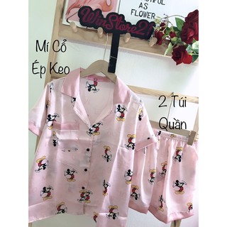 ( FreeSize Satin ) Đồ Bộ Pijama Satin Phối Đùi.