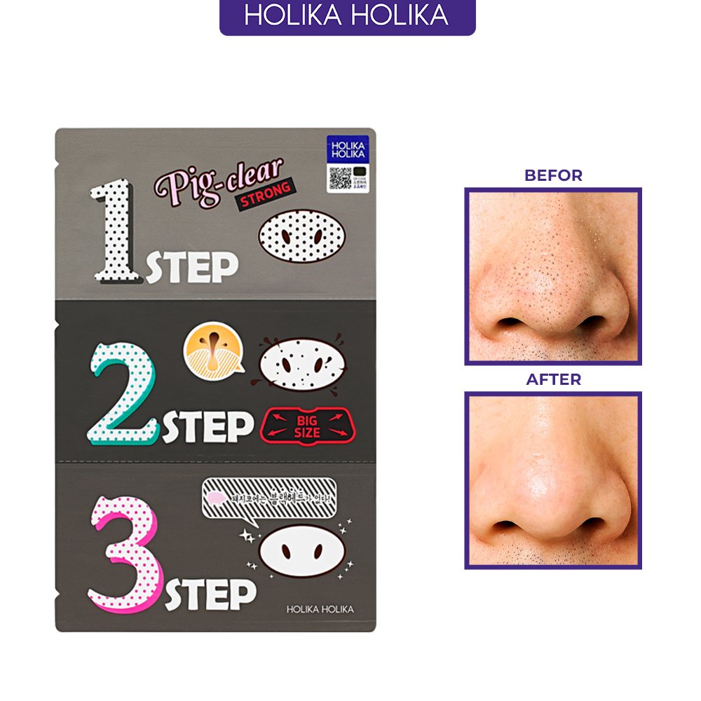 Miếng dán lột mụn đầu đen 3 bước Hàn Quốc Holika Holika Pig Nose Strong siêu sạch làm dịu da kháng khuẩn 3g