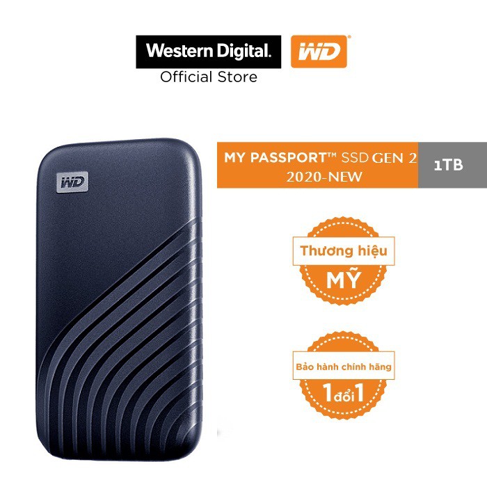 Ổ cứng di động 1TB External SSD WD My Passport USB 3.2 Gen 2 WDBAGF0010BBL-WESN