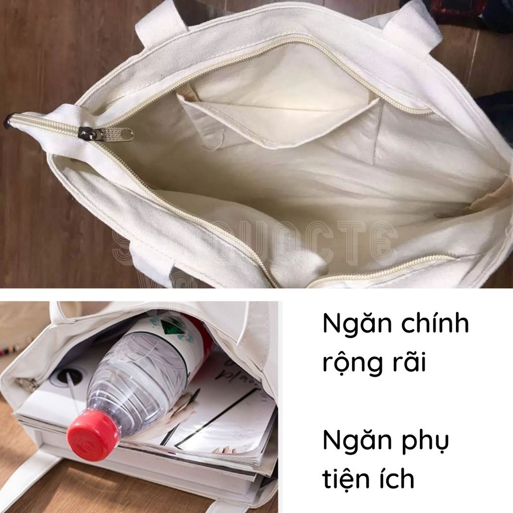 Túi Tote Vải canvas có khóa kéo in hình BEAR dễ thương