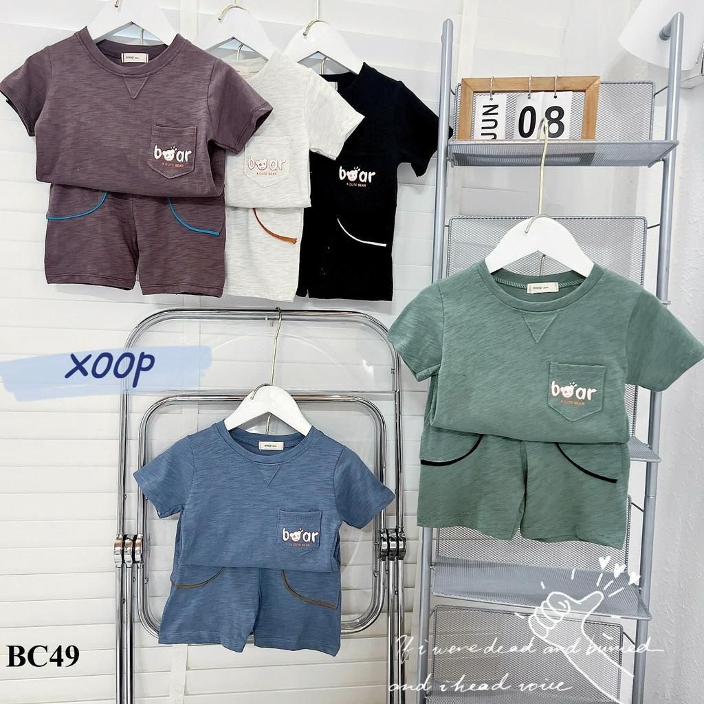 Bộ cộc tay cotton vân gỗ - Bộ cộc tay XOOP  có túi áo túi quần in chữ boar  cho bé (  7-17kg) BC49
