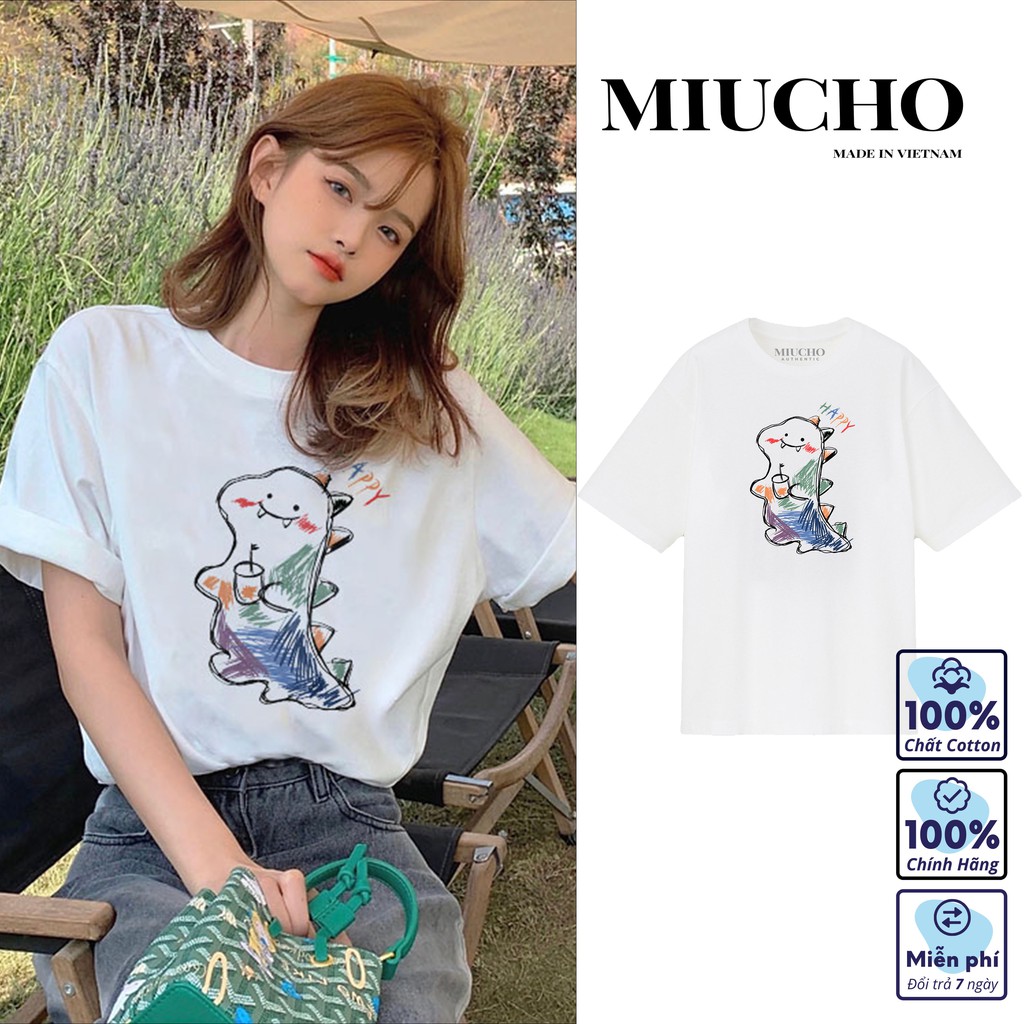 Áo phông nữ form rộng tay lỡ unisex đẹp, áo thun nữ form rộng tay lỡ unisex cotton hàn quốc AT043 Miucho in hình