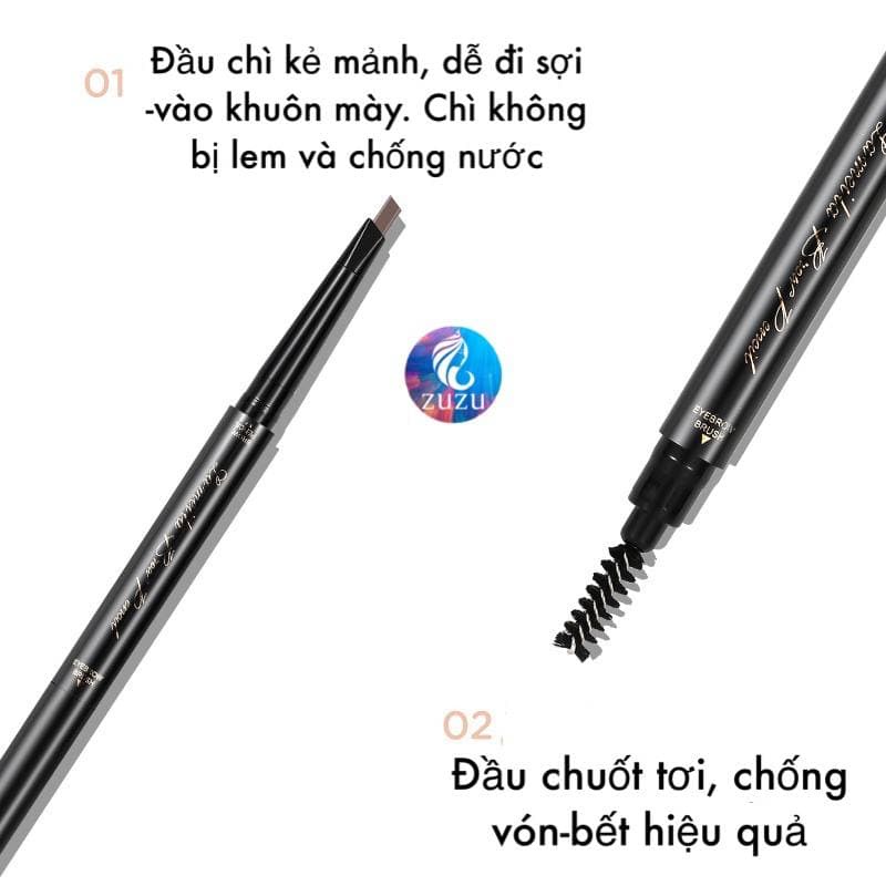 Chì Kẻ Mày Double Effect Lameila 02 đầu không thấm nước Zuzu cosmetic