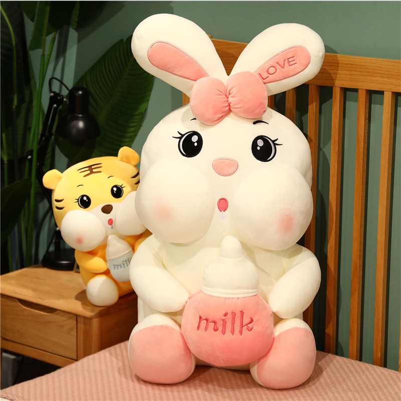 ❤90CM Milk Bottle Rabbit Plush Toy Down Cotton Stuffed Doll Birthday Gift Bed Large Sleep Pillow Bed Decoration Doll Child Gift