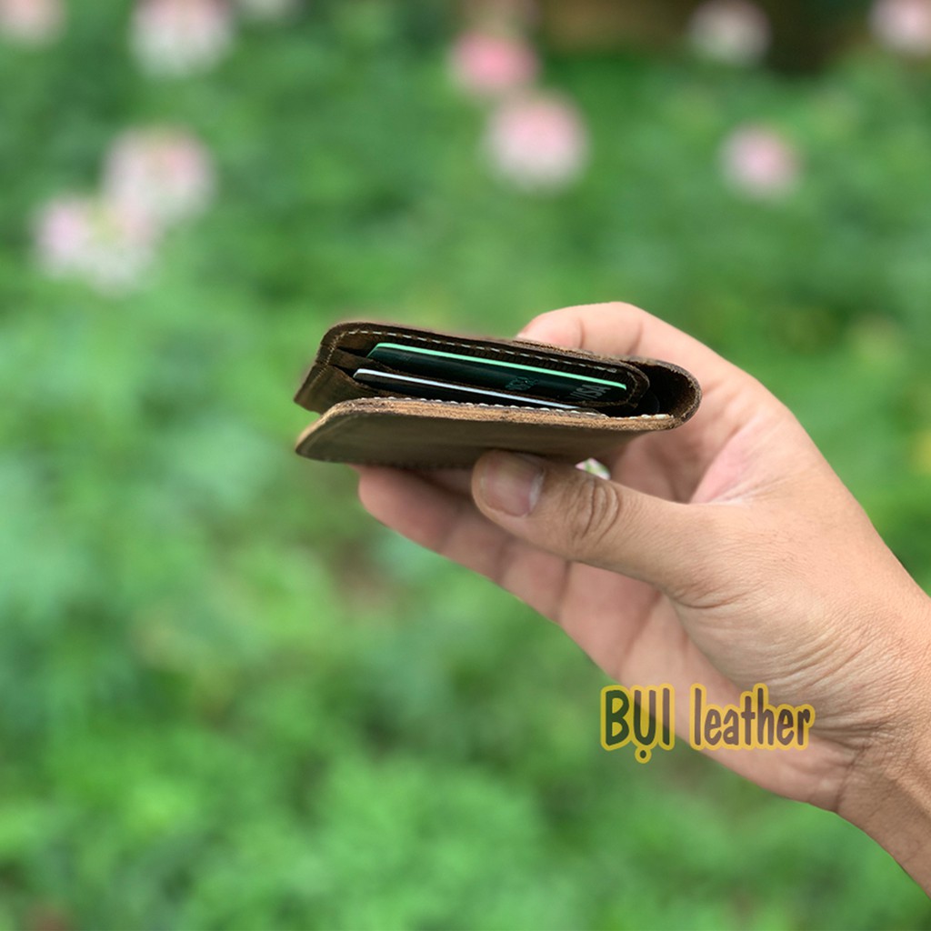 Ví đựng thẻ card holder Bụi Leather V117 da sáp ngựa điên cao cấp