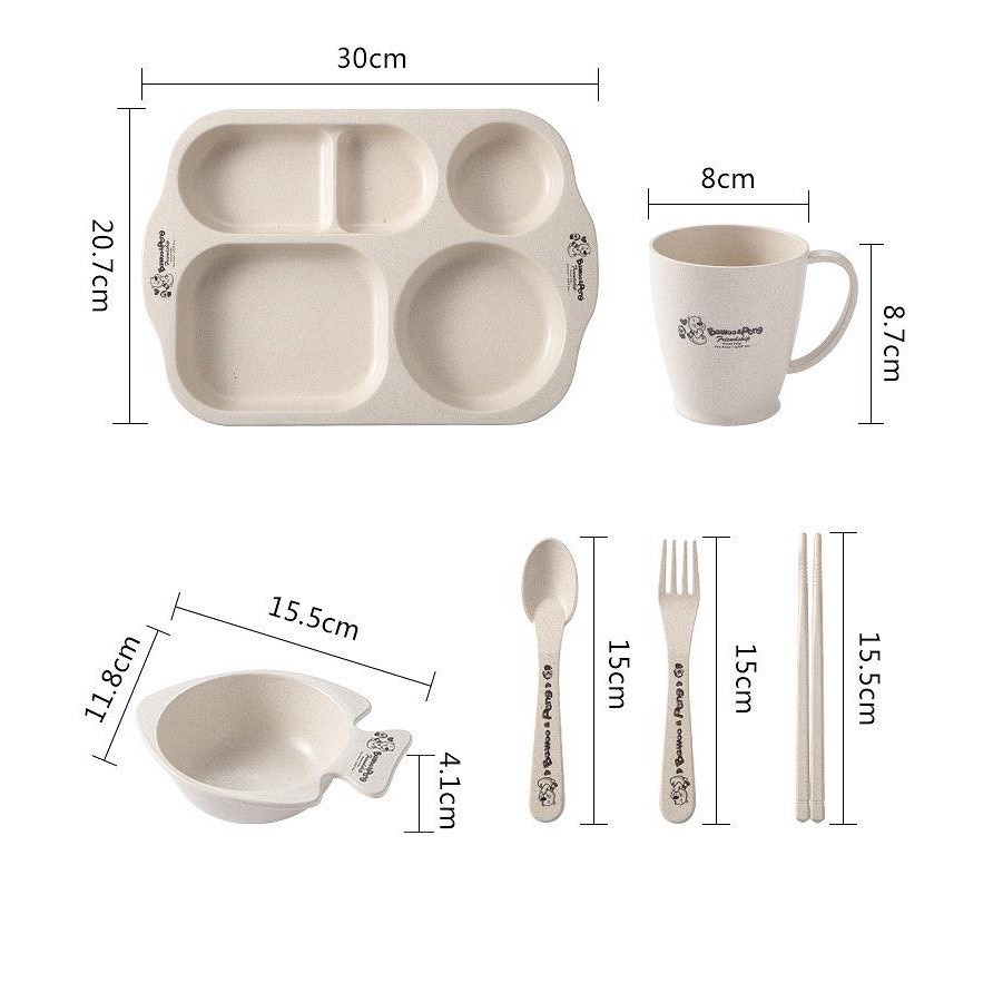 Bộ khay ăn dặm nhựa lúa mạch chữ nhật 06 chi tiết cho bé- HÀNG CHUẨN NHỰA LÚA MẠCH - ƯU ĐÃI SALE 06 MÓN GIÁ SỐC