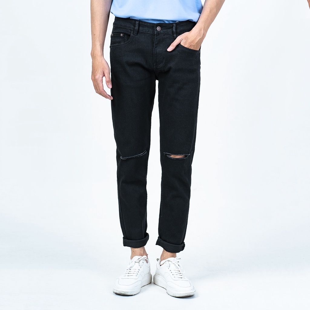 Quần jean nam đen trơn ôm co giãn cao cấp ống côn M Fashion DN03