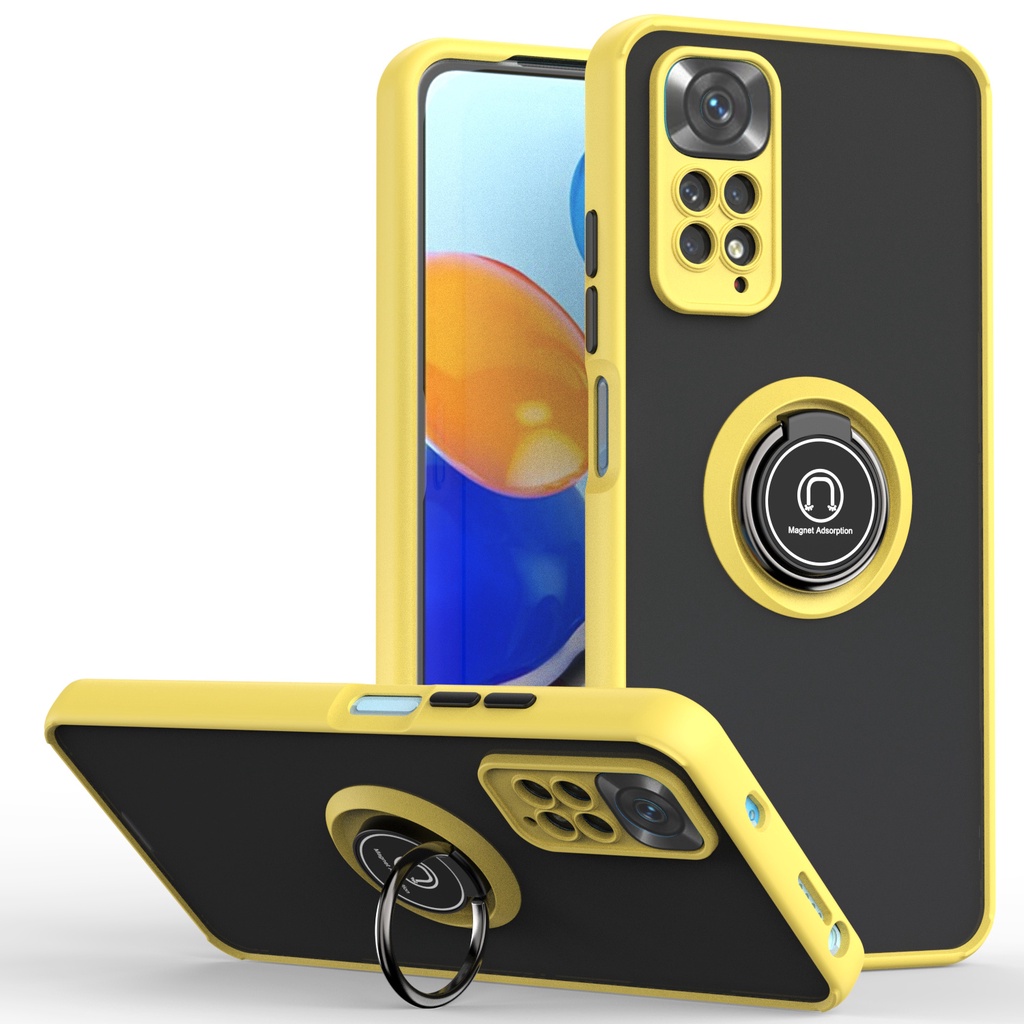 Ốp Điện Thoại Dạng Giáp Cứng Nhám Chống Sốc Có Vòng Đỡ Nam Châm Cho Xiaomi Redmi Note 11 11S 10 10S 9 Pro 4G 5G Note11