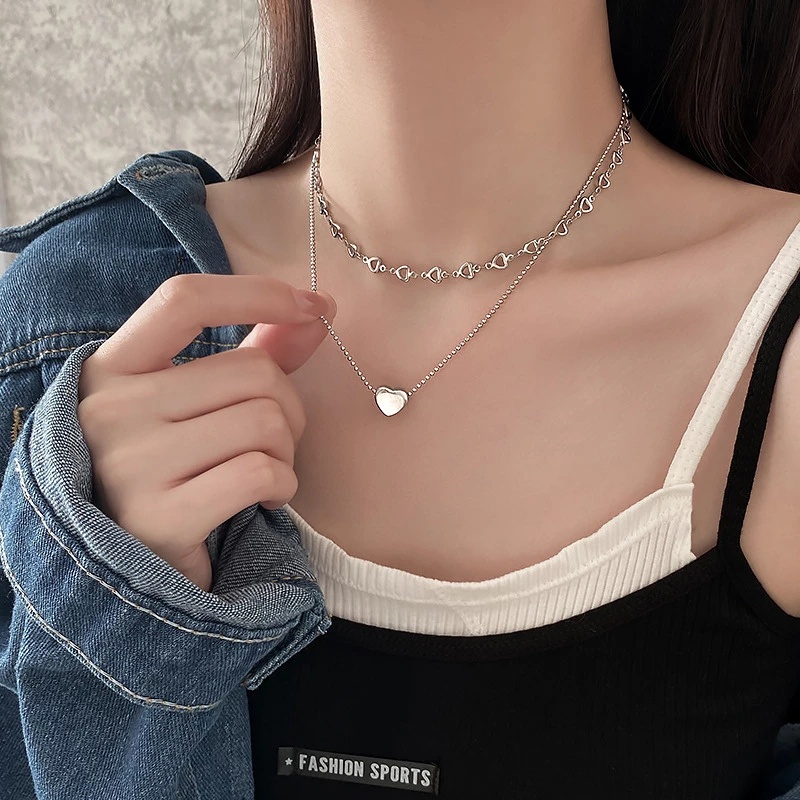 Vòng cổ Mặt Trái Tim Đính Ngọc Trai Thời Trang Cho Nữ