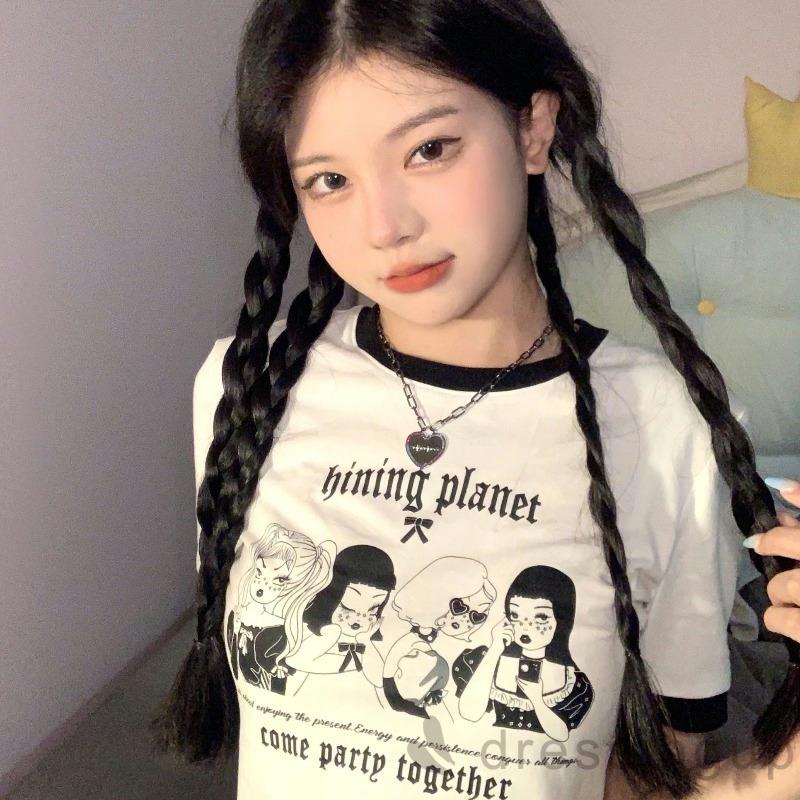 Áo Croptop Tay Ngắn Cổ Tròn In Họa Tiết Nhân Vật Hoạt Hình Thời Trang Mùa Hè Cho Nữ