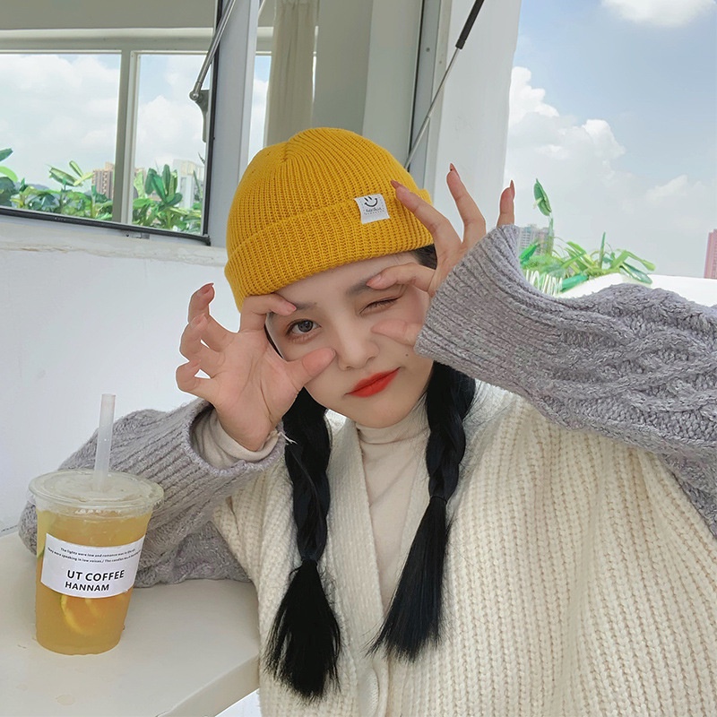Mũ Nón Len beanie Trùm Đầu nam, nữ họa tiết mặt cười nhỏ Phong Cách Năng Động Chất Lượng Cao NL07