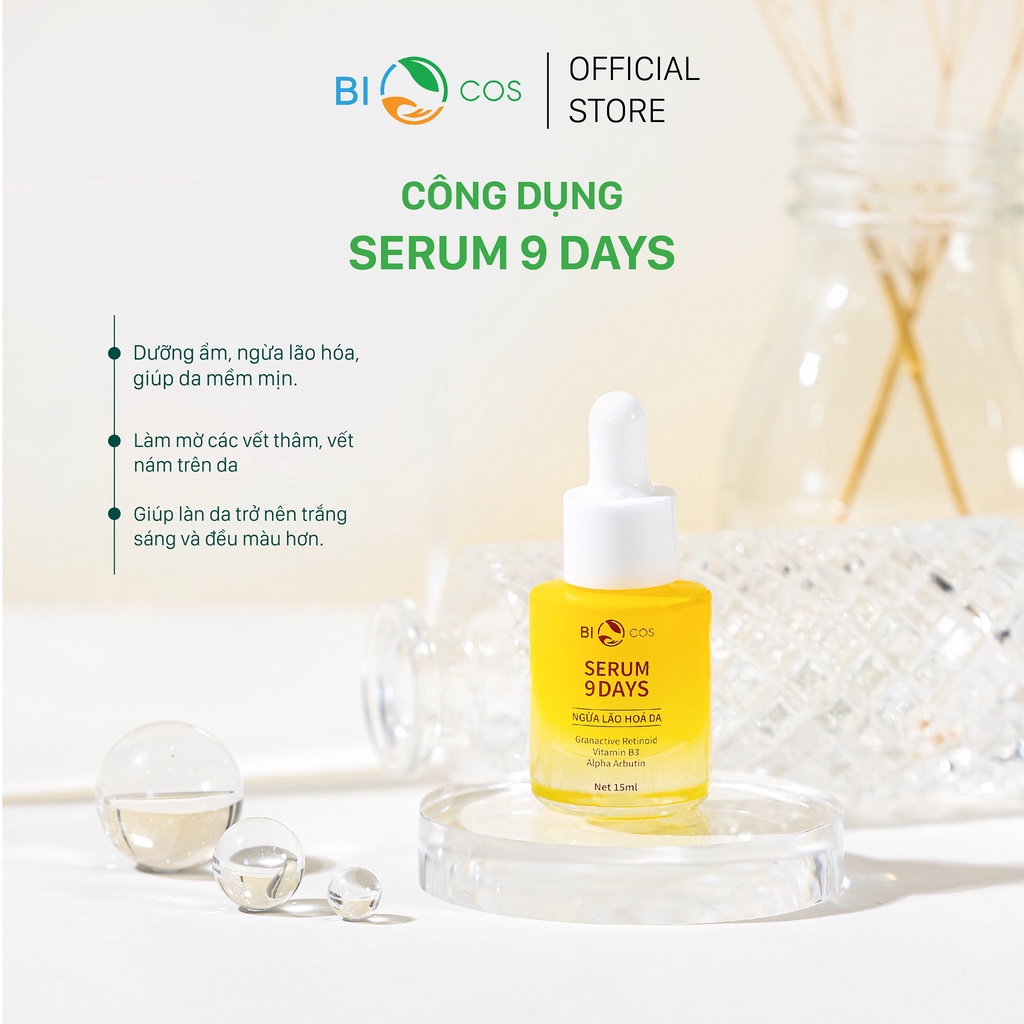 Tinh Chất Serum 9 DAYS Ngừa Lão Hóa Da BIOCOS 15ml - Dưỡng Ẩm, Giảm Nhăn, Mờ Thâm Nám