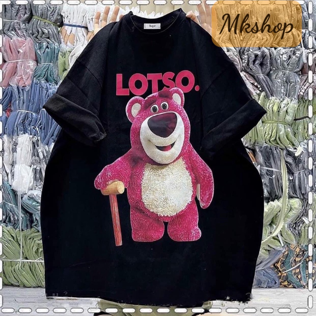 Áo thun from rộng in hình gấu Lotso 3 màu đen trắng và xanh rêu