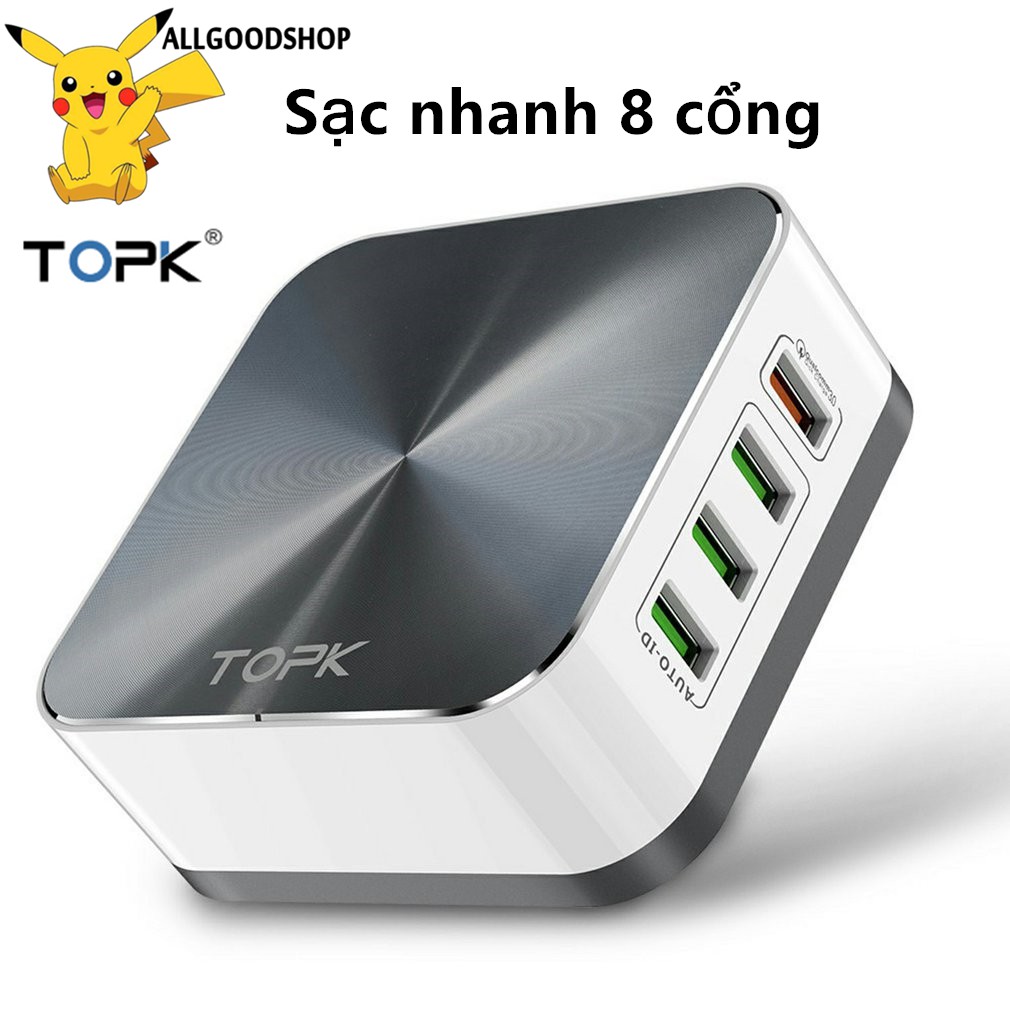 Bộ sạc TOPK để bàn 8 cổng đa chức năng Chính Hãng Hỗ trợ sạc nhanh Cho IPad Pin Dự Phòng Cáp Sạc Airpod IPhone