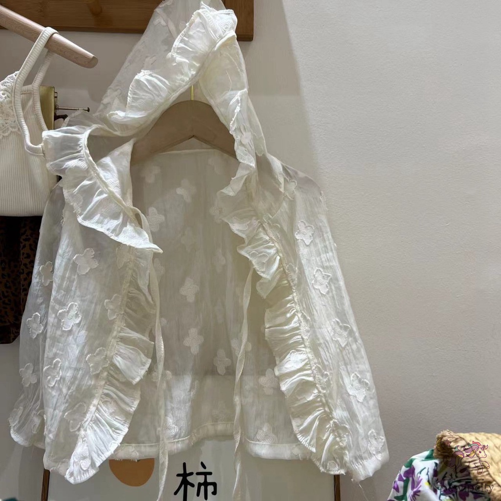Áo Khoác Chống Nắng Có Nón Thiết Kế Hoa Phong Cách Hàn Quốc Ngọt Ngào Cho Bé Gái