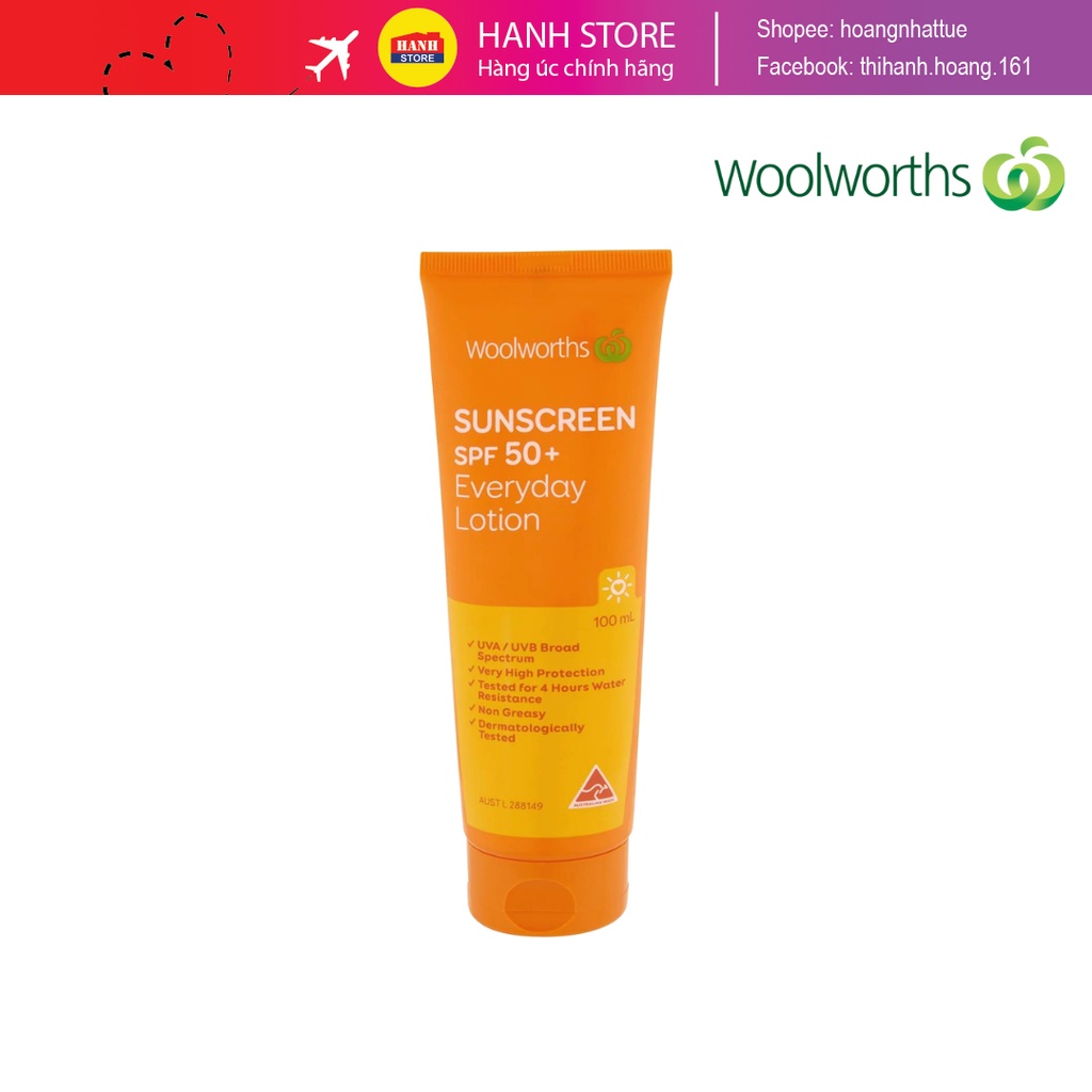 Kem Chống Nắng Woolworths Everyday Sunscreen SPF 50+ 100ml ( Nội địa Úc)