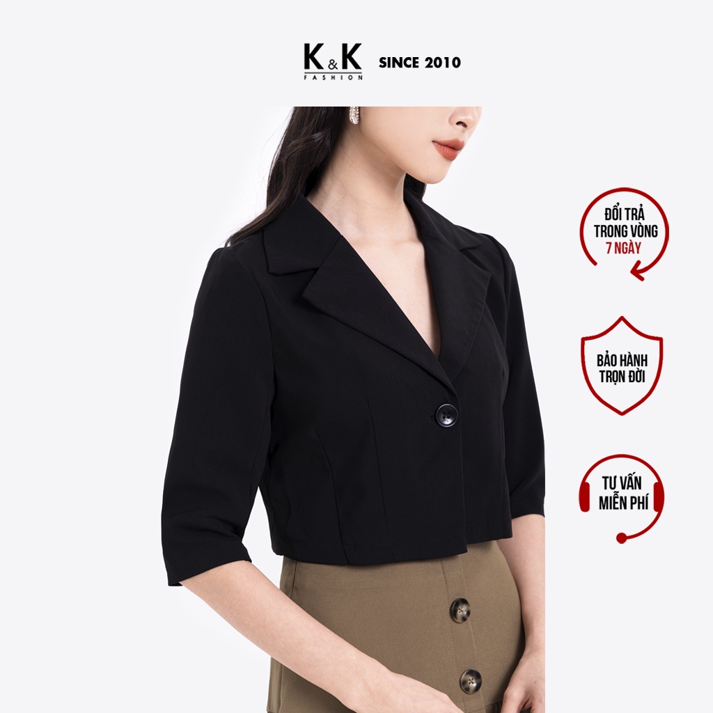 Áo Blazer Croptop Tay Lỡ Màu Đen K&amp;K Fashion AK10-23 Đơn Sắc Chất Liệu Pho Sớ Gân