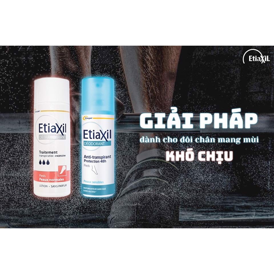 Combo Khử Mùi, Ngăn Ngừa Mồ Hôi Tay, Chân Cho Da Nhạy Cảm Etiaxil 100ml (Lotion 100ml+ Xịt khử mùi hôi chân 100ml)