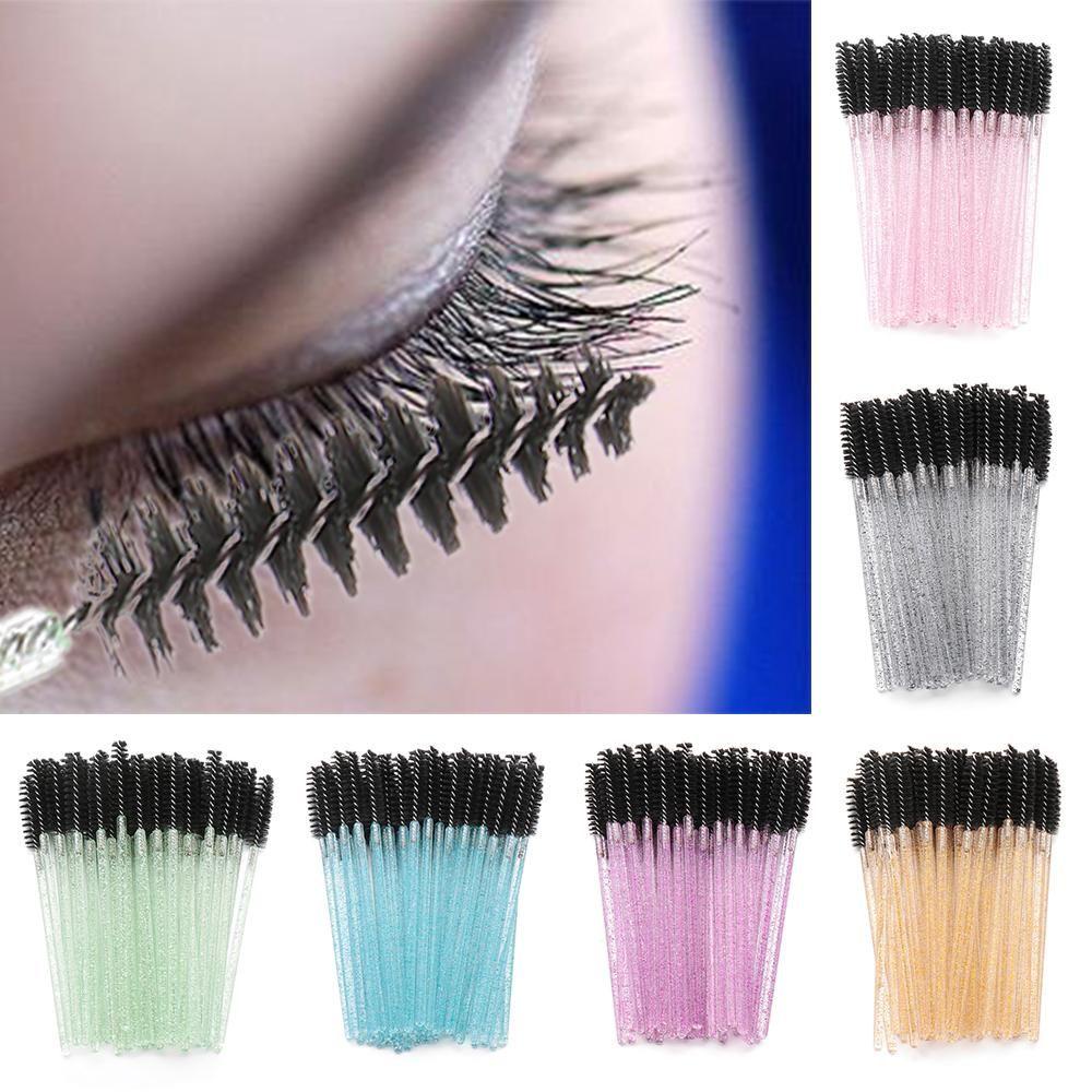 NIUYOU Set 50 Cọ Trang Điểm Lông Mi Tay Cầm Đính Đá Pha Lê Sử Dụng Một Lần