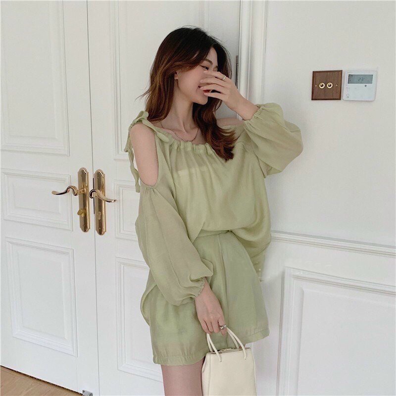 Set Bộ Áo Khoet Tay Bo Chun Hàn Quốc, Chất Liệu Đẹp, Freesize Dưới 62Kg, Có Quà Tặng Kèm