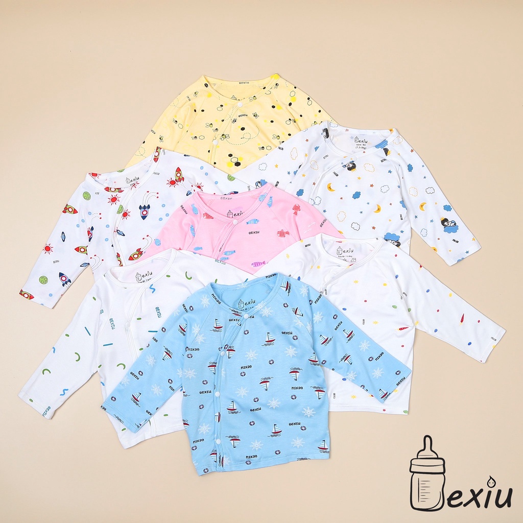 Áo cài lệch sơ sinh tay dài in rơi Bexiu cho bé từ 3-9kg