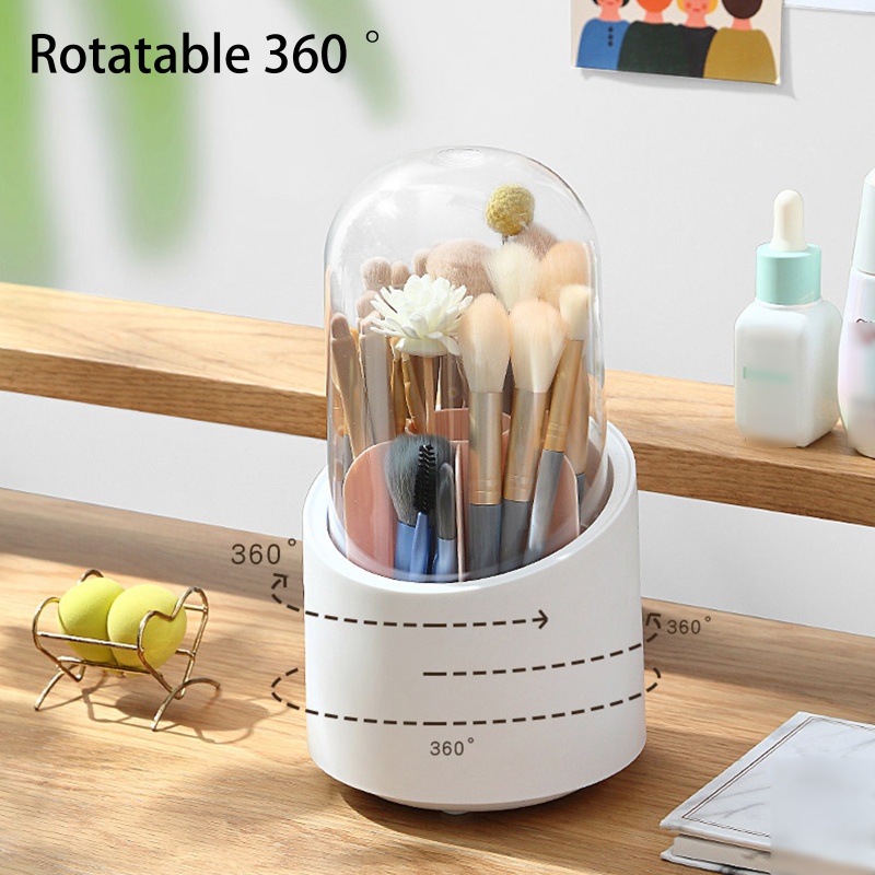 Hộp Đựng Cọ Trang Điểm Cỡ Lớn Xoay 360 Độ Kèm Nắp Đậy Tiện Dụng